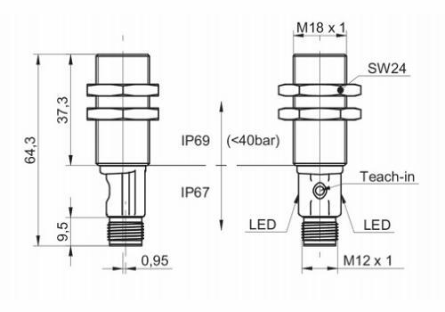 UR18.EB0.2-GP2J.9SF 對(duì)射式超聲波傳感器的尺寸圖