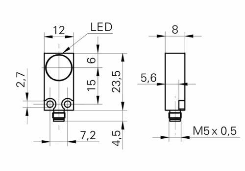 IFFM 12N17A3/S05L 電感式接近開(kāi)關(guān)的尺寸圖