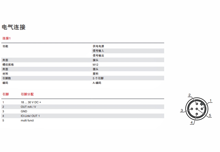 ODS9L1.8/LAK-650-M12 傳感器的電氣連接圖